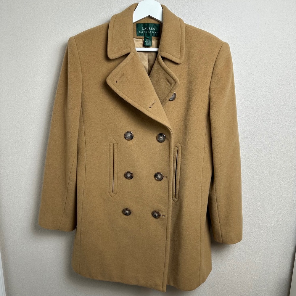 Lauren Ralph Lauren Wool Cashmere Pea Coat 6 Regular Camel Tan‎ Double Breasted